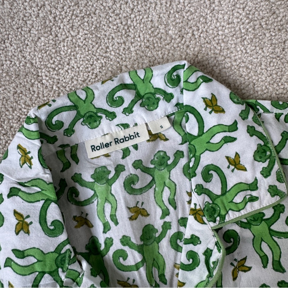 Roller Rabbit Green and White Monkey Print Loungewear Set - Picture 3 of 5